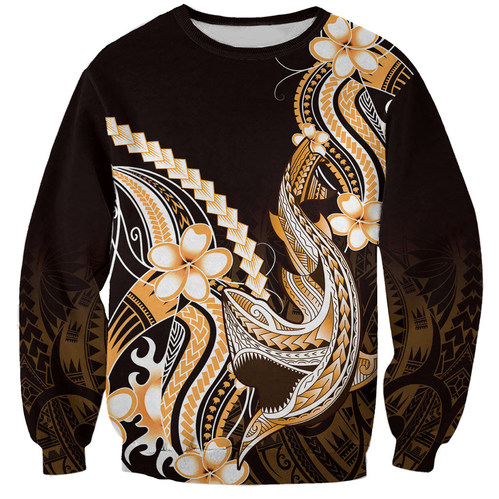 Orange Black Aloha Hawaii Sweatshirt Polynesian Shark Tattoo Plumeria