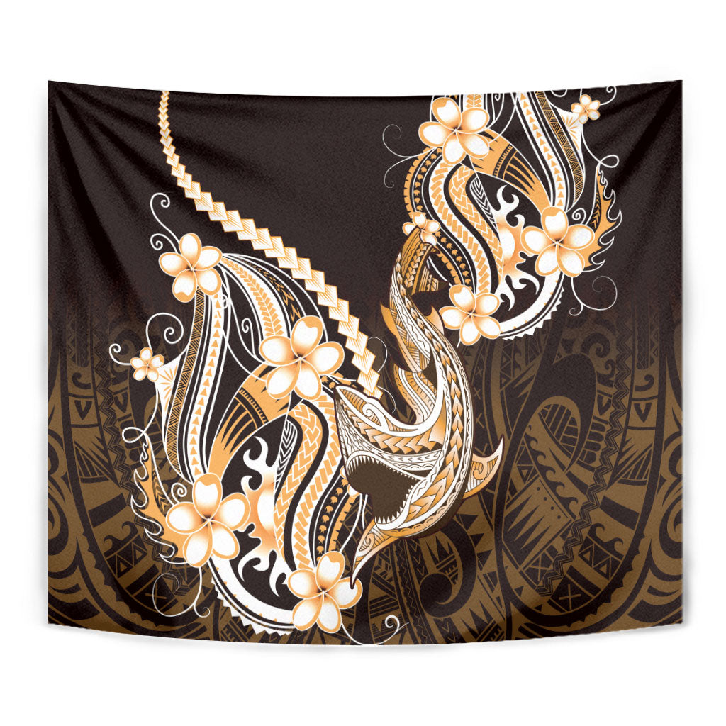 Orange Black Aloha Hawaii Tapestry Polynesian Shark Tattoo Plumeria