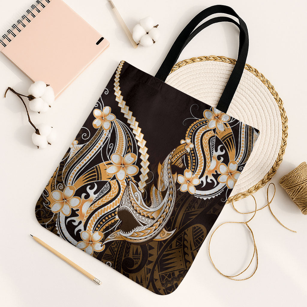 Orange Black Aloha Hawaii Tote Bag Polynesian Shark Tattoo Plumeria