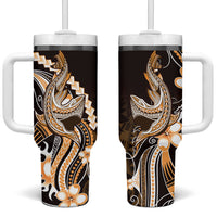 Orange Black Aloha Hawaii Tumbler With Handle Polynesian Shark Tattoo Plumeria LT14 One Size: 40 oz Orange - Polynesian Pride