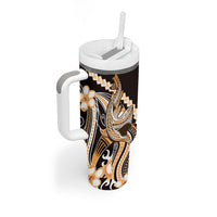 Orange Black Aloha Hawaii Tumbler With Handle Polynesian Shark Tattoo Plumeria LT14 - Polynesian Pride