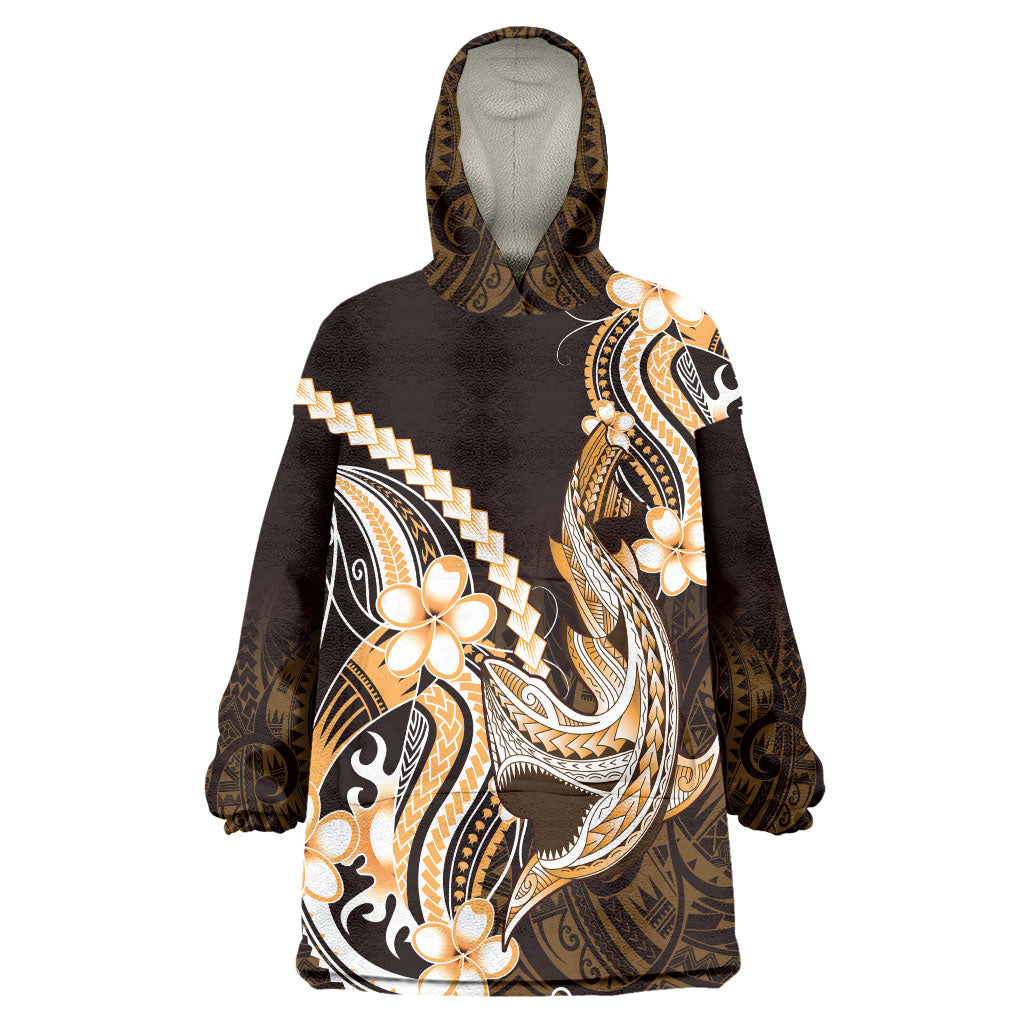 Orange Black Aloha Hawaii Wearable Blanket Hoodie Polynesian Shark Tattoo Plumeria LT14 One Size Orange - Polynesian Pride