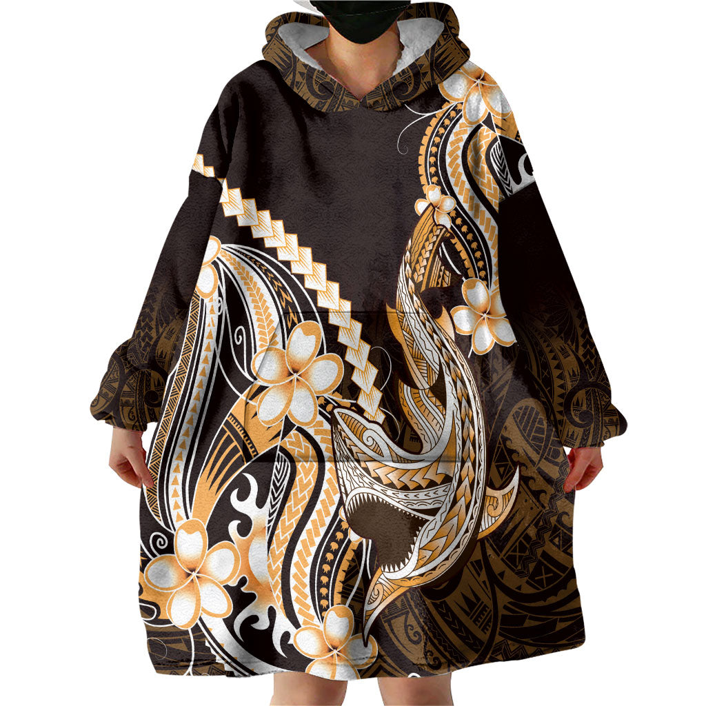Orange Black Aloha Hawaii Wearable Blanket Hoodie Polynesian Shark Tattoo Plumeria LT14 - Polynesian Pride