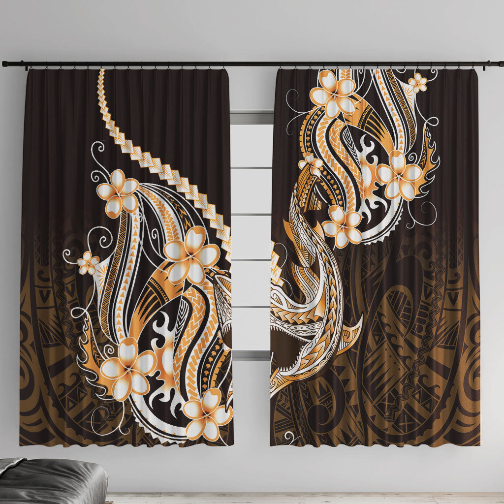 Orange Black Aloha Hawaii Window Curtain Polynesian Shark Tattoo Plumeria