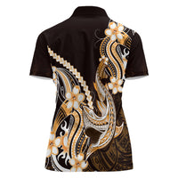 Orange Black Aloha Hawaii Women Polo Shirt Polynesian Shark Tattoo Plumeria LT14 - Polynesian Pride