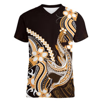Orange Black Aloha Hawaii Women V-Neck T-Shirt Polynesian Shark Tattoo Plumeria LT14 Female Orange - Polynesian Pride