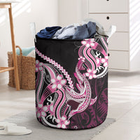 Pink Black Aloha Hawaii Laundry Basket Polynesian Shark Tattoo Plumeria