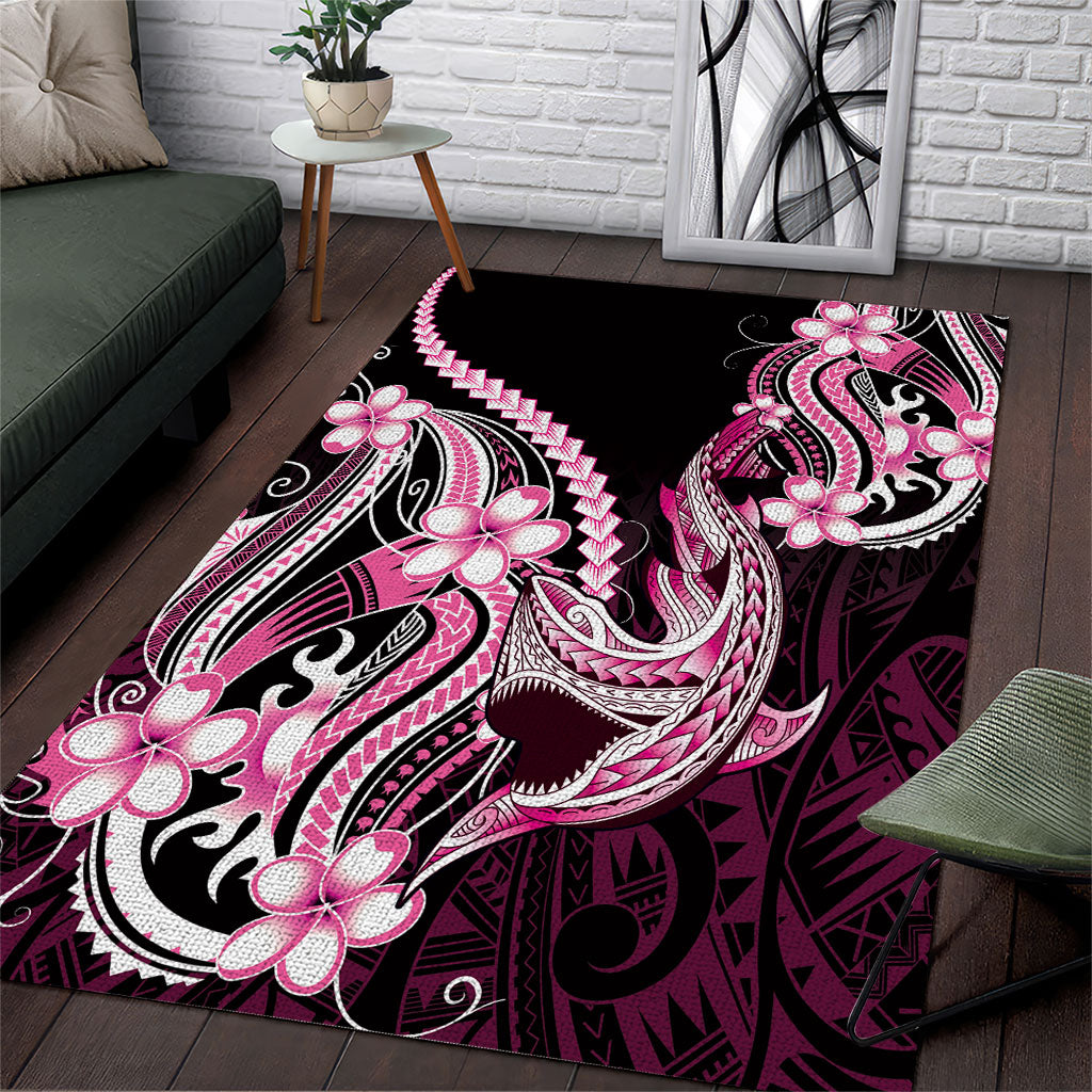 Pink Black Aloha Hawaii Area Rug Polynesian Shark Tattoo Plumeria