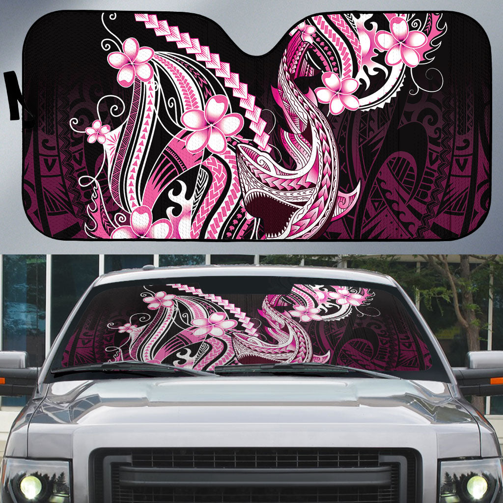 Pink Black Aloha Hawaii Auto Sun Shade Polynesian Shark Tattoo Plumeria