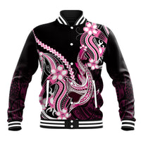 Pink Black Aloha Hawaii Baseball Jacket Polynesian Shark Tattoo Plumeria