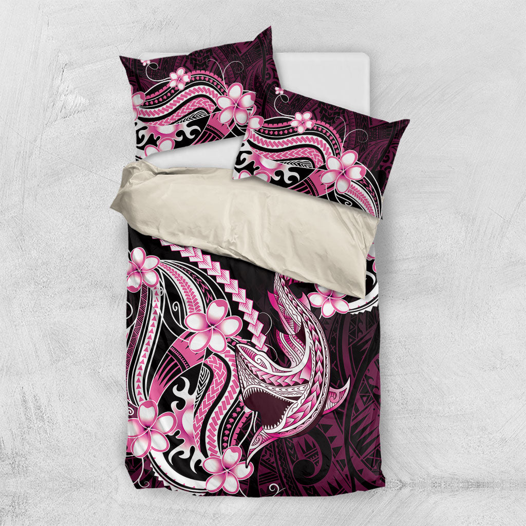Pink Black Aloha Hawaii Bedding Set Polynesian Shark Tattoo Plumeria