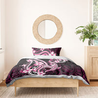 Pink Black Aloha Hawaii Bedding Set Polynesian Shark Tattoo Plumeria