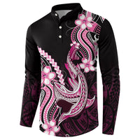 Pink Black Aloha Hawaii Button Sweatshirt Polynesian Shark Tattoo Plumeria
