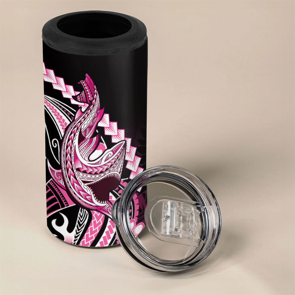 Pink Black Aloha Hawaii 4 in 1 Can Cooler Tumbler Polynesian Shark Tattoo Plumeria LT14 - Polynesian Pride