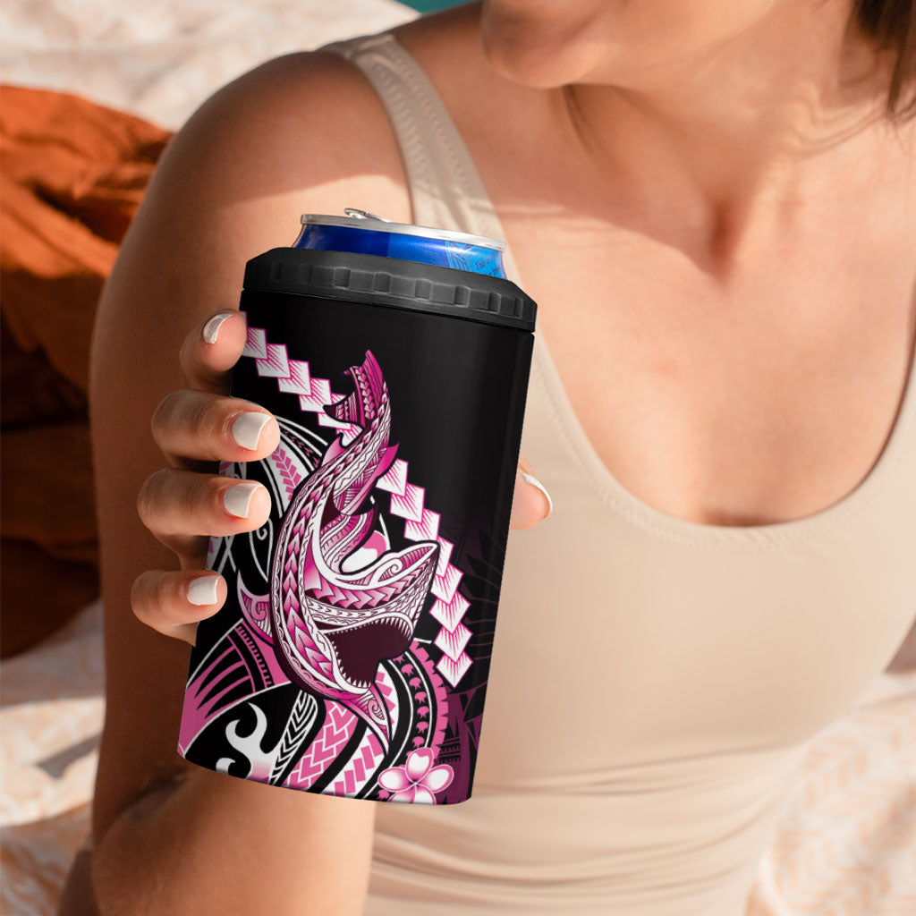 Pink Black Aloha Hawaii 4 in 1 Can Cooler Tumbler Polynesian Shark Tattoo Plumeria LT14 - Polynesian Pride