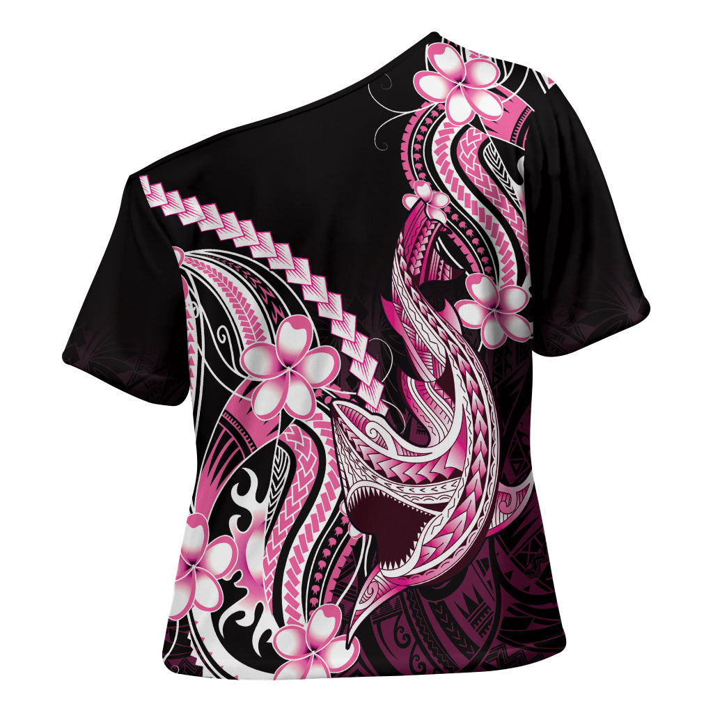 Pink Black Aloha Hawaii Cross Shoulder Shirt Polynesian Shark Tattoo Plumeria