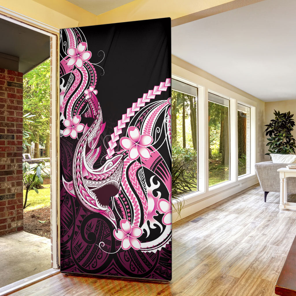 Pink Black Aloha Hawaii Door Cover Polynesian Shark Tattoo Plumeria