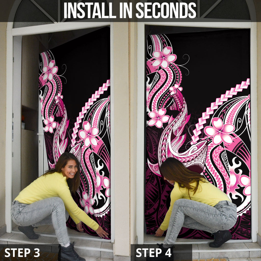 Pink Black Aloha Hawaii Door Cover Polynesian Shark Tattoo Plumeria