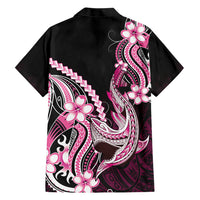 Pink Black Aloha Hawaii Family Matching Off Shoulder Maxi Dress and Hawaiian Shirt Polynesian Shark Tattoo Plumeria LT14 - Polynesian Pride