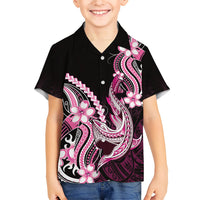 Pink Black Aloha Hawaii Family Matching Off Shoulder Maxi Dress and Hawaiian Shirt Polynesian Shark Tattoo Plumeria LT14 Son's Shirt Pink - Polynesian Pride