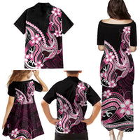 Pink Black Aloha Hawaii Family Matching Puletasi and Hawaiian Shirt Polynesian Shark Tattoo Plumeria LT14 - Polynesian Pride