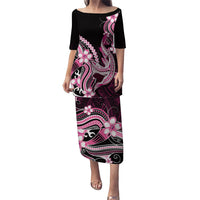 Pink Black Aloha Hawaii Family Matching Puletasi and Hawaiian Shirt Polynesian Shark Tattoo Plumeria LT14 Mom's Dress Pink - Polynesian Pride