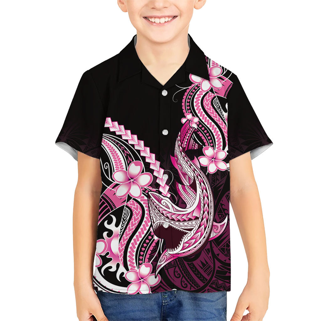 Pink Black Aloha Hawaii Family Matching Puletasi and Hawaiian Shirt Polynesian Shark Tattoo Plumeria LT14 Son's Shirt Pink - Polynesian Pride