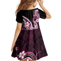 Pink Black Aloha Hawaii Family Matching Short Sleeve Bodycon Dress and Hawaiian Shirt Polynesian Shark Tattoo Plumeria LT14 - Polynesian Pride
