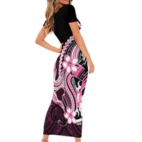 Pink Black Aloha Hawaii Family Matching Short Sleeve Bodycon Dress and Hawaiian Shirt Polynesian Shark Tattoo Plumeria LT14 - Polynesian Pride