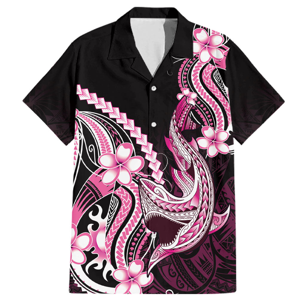 Pink Black Aloha Hawaii Family Matching Summer Maxi Dress and Hawaiian Shirt Polynesian Shark Tattoo Plumeria LT14 Dad's Shirt - Short Sleeve Pink - Polynesian Pride