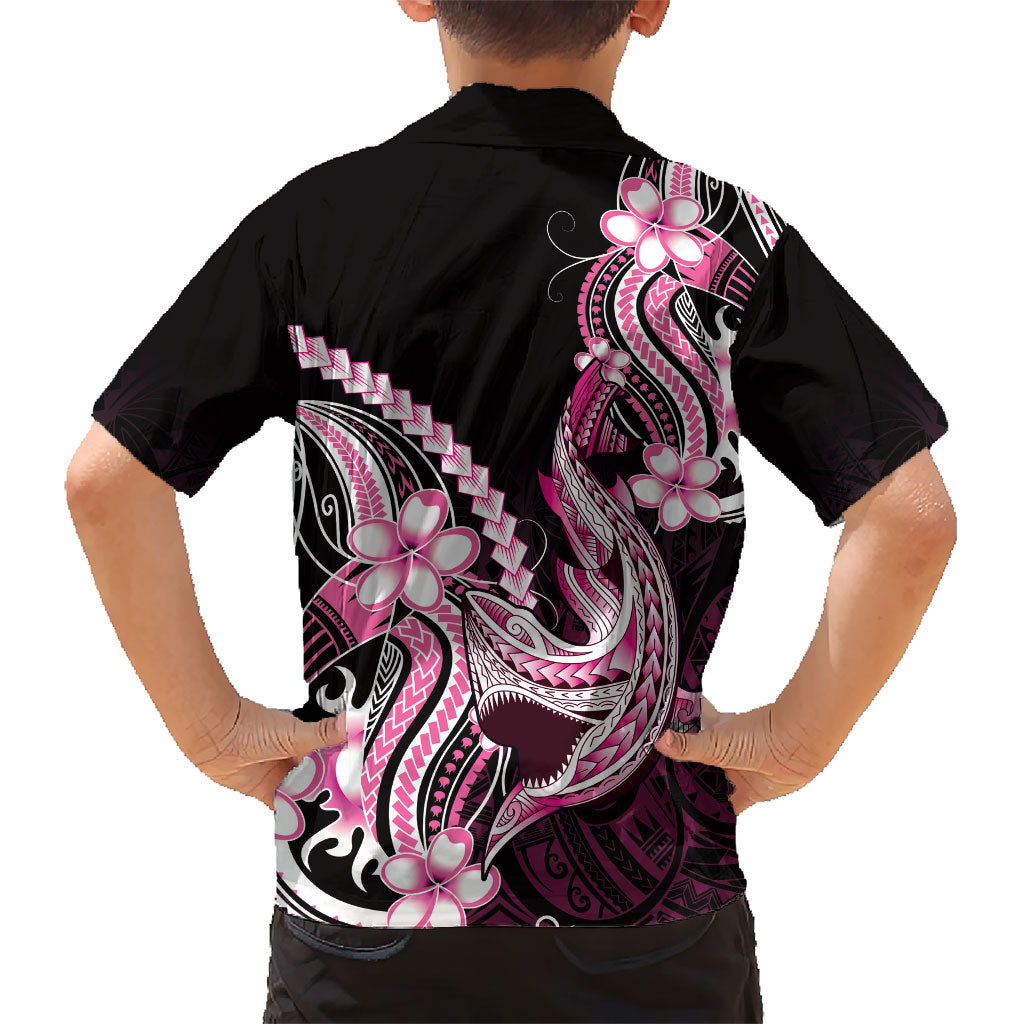 Pink Black Aloha Hawaii Kid Hawaiian Shirt Polynesian Shark Tattoo Plumeria