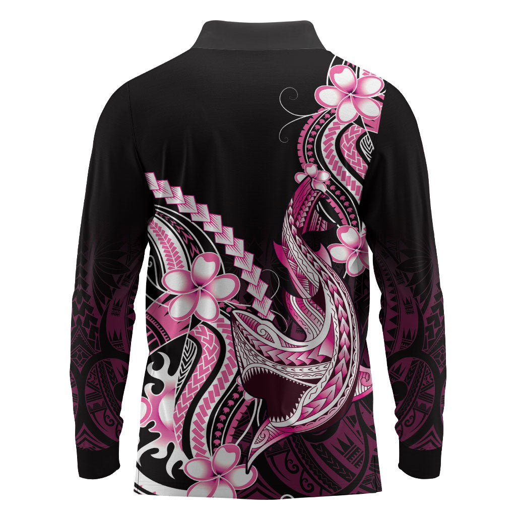 Pink Black Aloha Hawaii Long Sleeve Polo Shirt Polynesian Shark Tattoo Plumeria LT14 - Polynesian Pride