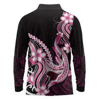 Pink Black Aloha Hawaii Long Sleeve Polo Shirt Polynesian Shark Tattoo Plumeria LT14 - Polynesian Pride