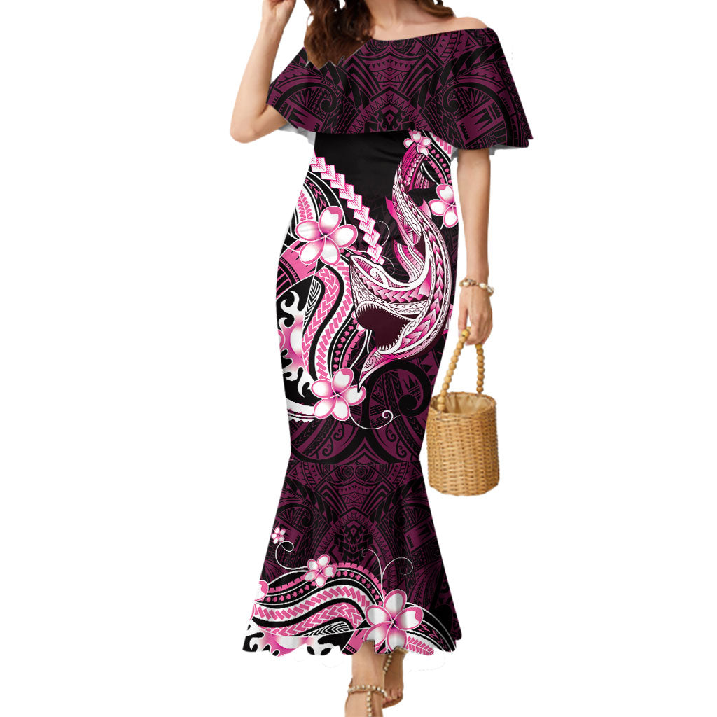 Pink Black Aloha Hawaii Mermaid Dress Polynesian Shark Tattoo Plumeria