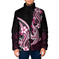 Pink Black Aloha Hawaii Padded Jacket Polynesian Shark Tattoo Plumeria