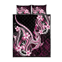 Pink Black Aloha Hawaii Quilt Bed Set Polynesian Shark Tattoo Plumeria