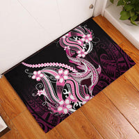Pink Black Aloha Hawaii Rubber Doormat Polynesian Shark Tattoo Plumeria