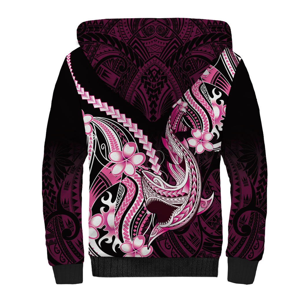 Pink Black Aloha Hawaii Sherpa Hoodie Polynesian Shark Tattoo Plumeria LT14 - Polynesian Pride
