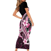 Pink Black Aloha Hawaii Short Sleeve Bodycon Dress Polynesian Shark Tattoo Plumeria LT14 - Polynesian Pride