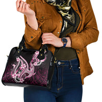 Pink Black Aloha Hawaii Shoulder Handbag Polynesian Shark Tattoo Plumeria