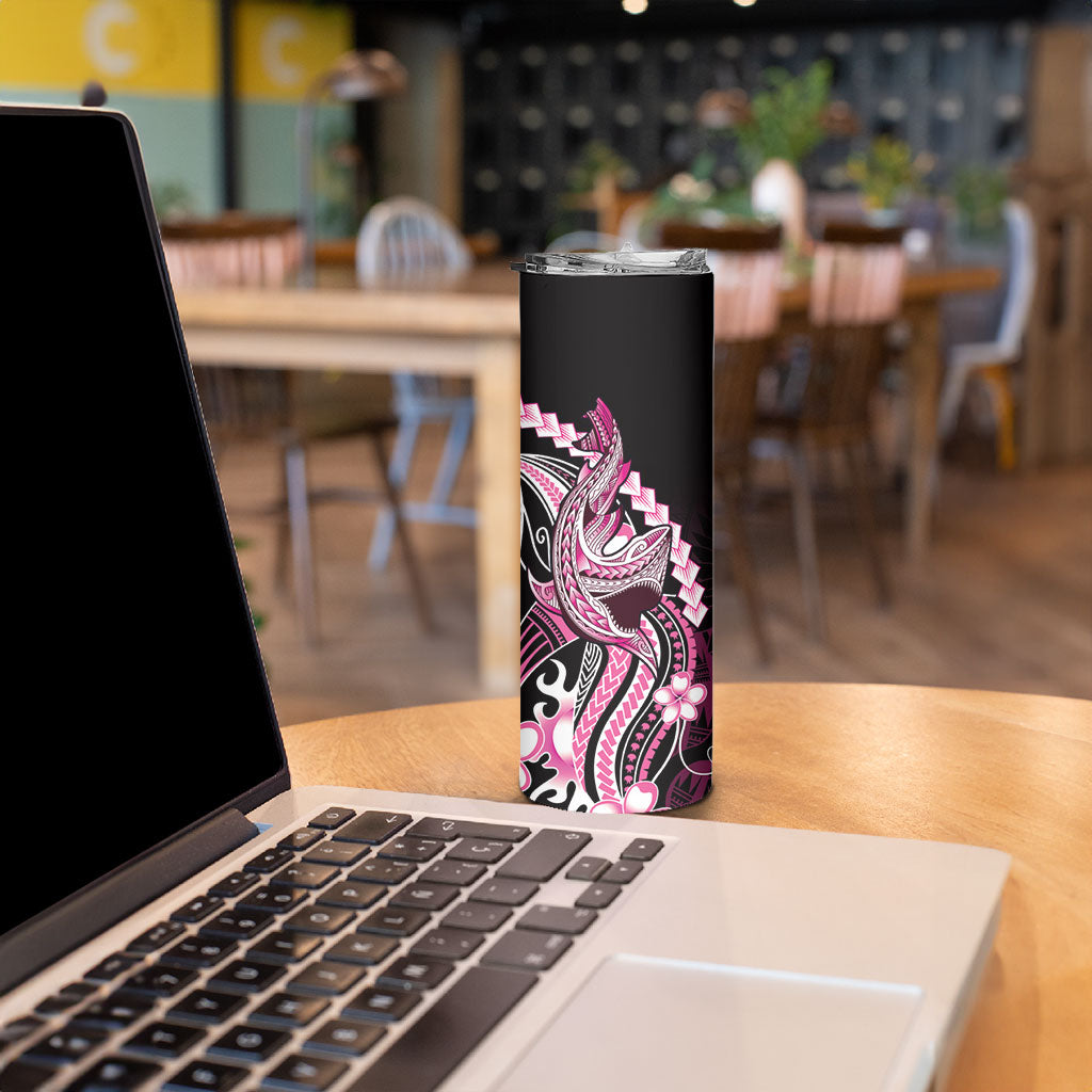 Pink Black Aloha Hawaii Skinny Tumbler Polynesian Shark Tattoo Plumeria LT14 - Polynesian Pride