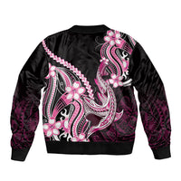 Pink Black Aloha Hawaii Sleeve Zip Bomber Jacket Polynesian Shark Tattoo Plumeria
