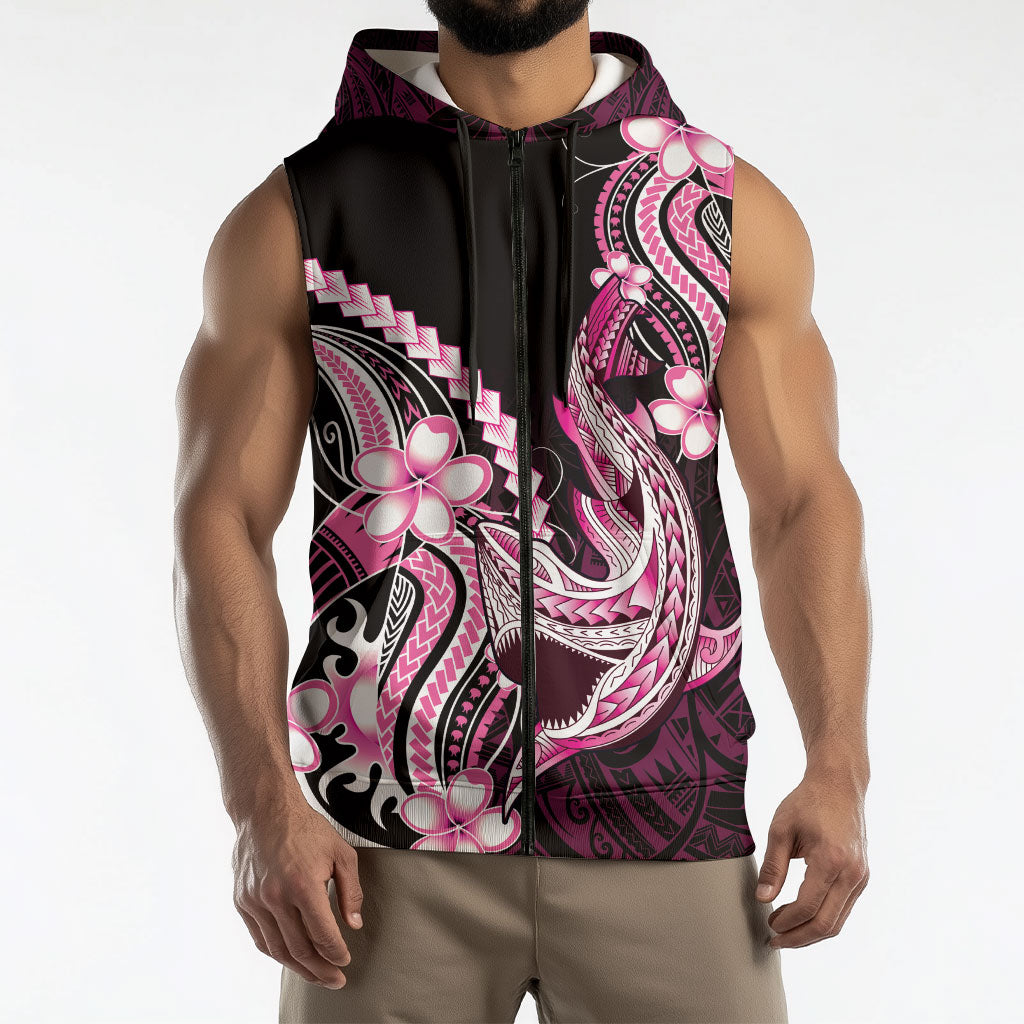 Pink Black Aloha Hawaii Sleeveless Zip Hoodie Polynesian Shark Tattoo Plumeria LT14 - Polynesian Pride