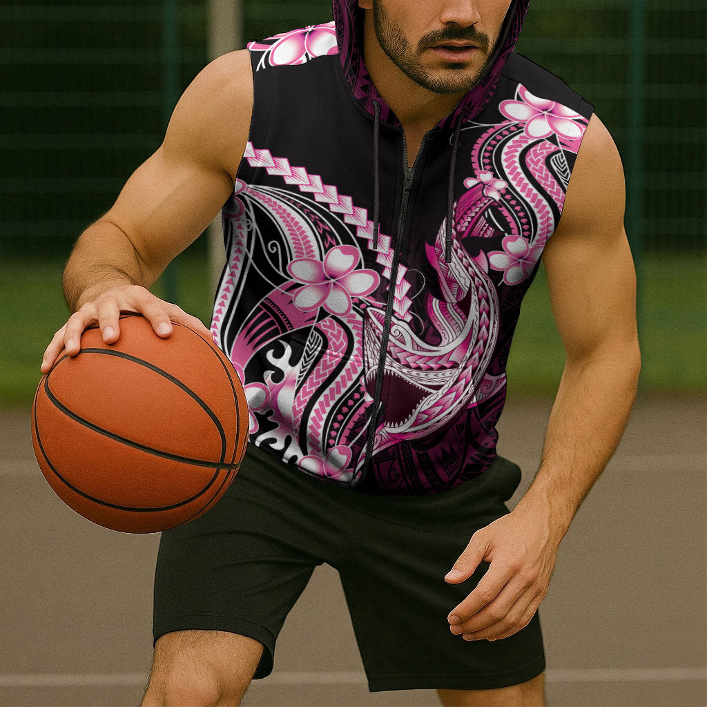 Pink Black Aloha Hawaii Sleeveless Zip Hoodie Polynesian Shark Tattoo Plumeria LT14 - Polynesian Pride
