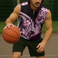 Pink Black Aloha Hawaii Sleeveless Zip Hoodie Polynesian Shark Tattoo Plumeria LT14 - Polynesian Pride