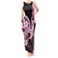 Pink Black Aloha Hawaii Tank Maxi Dress Polynesian Shark Tattoo Plumeria