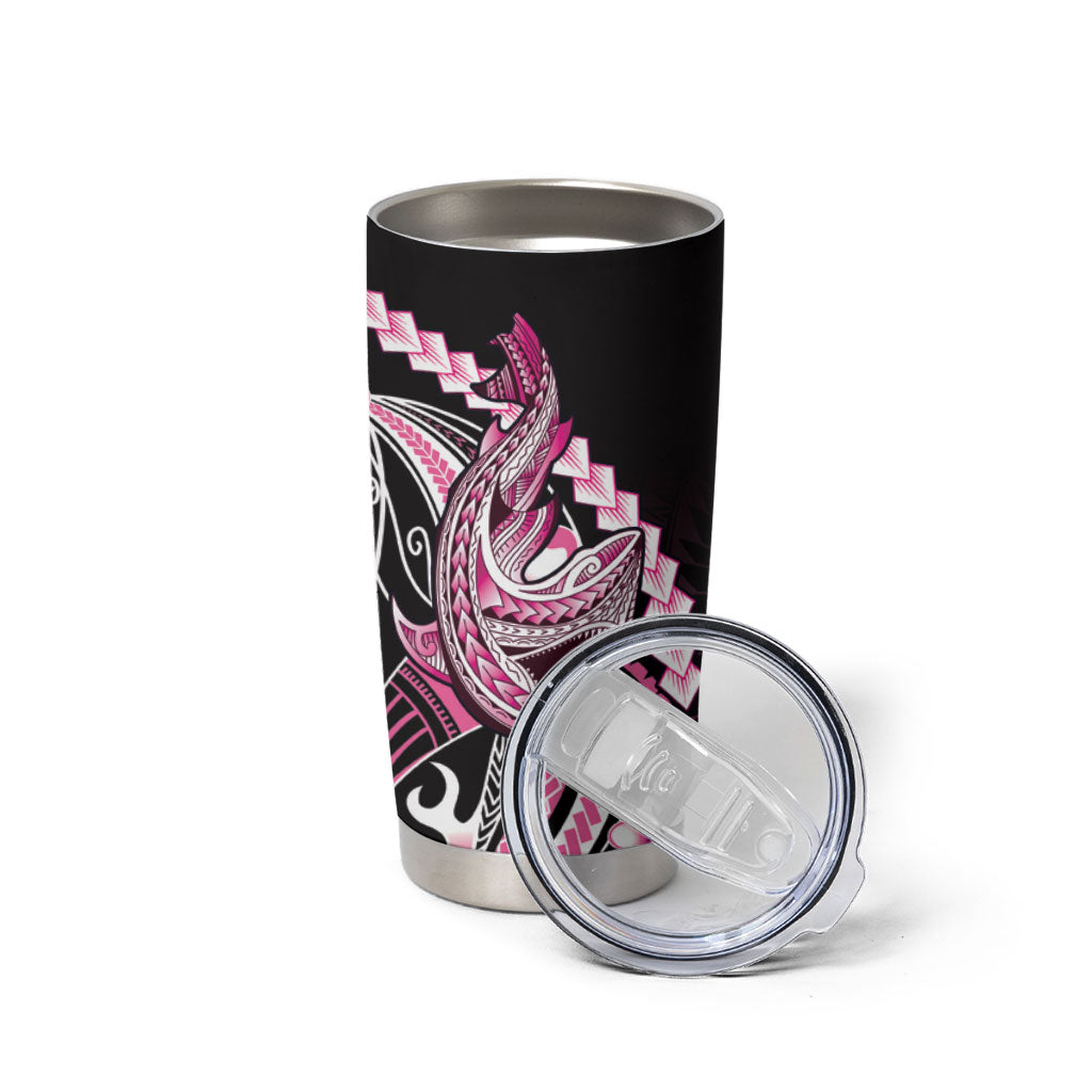 Pink Black Aloha Hawaii Tumbler Cup Polynesian Shark Tattoo Plumeria