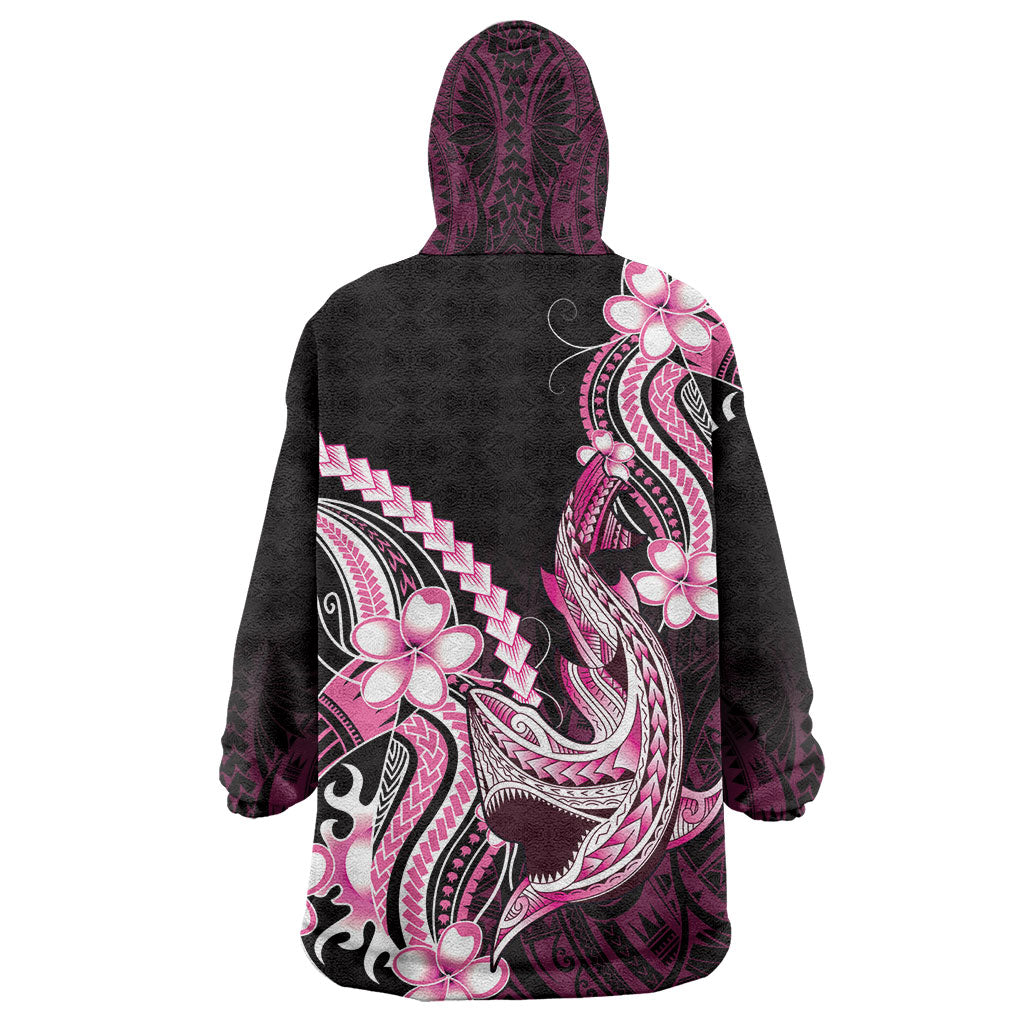 Pink Black Aloha Hawaii Wearable Blanket Hoodie Polynesian Shark Tattoo Plumeria LT14 - Polynesian Pride