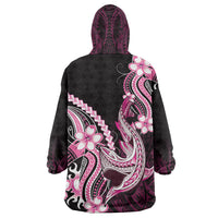 Pink Black Aloha Hawaii Wearable Blanket Hoodie Polynesian Shark Tattoo Plumeria LT14 - Polynesian Pride