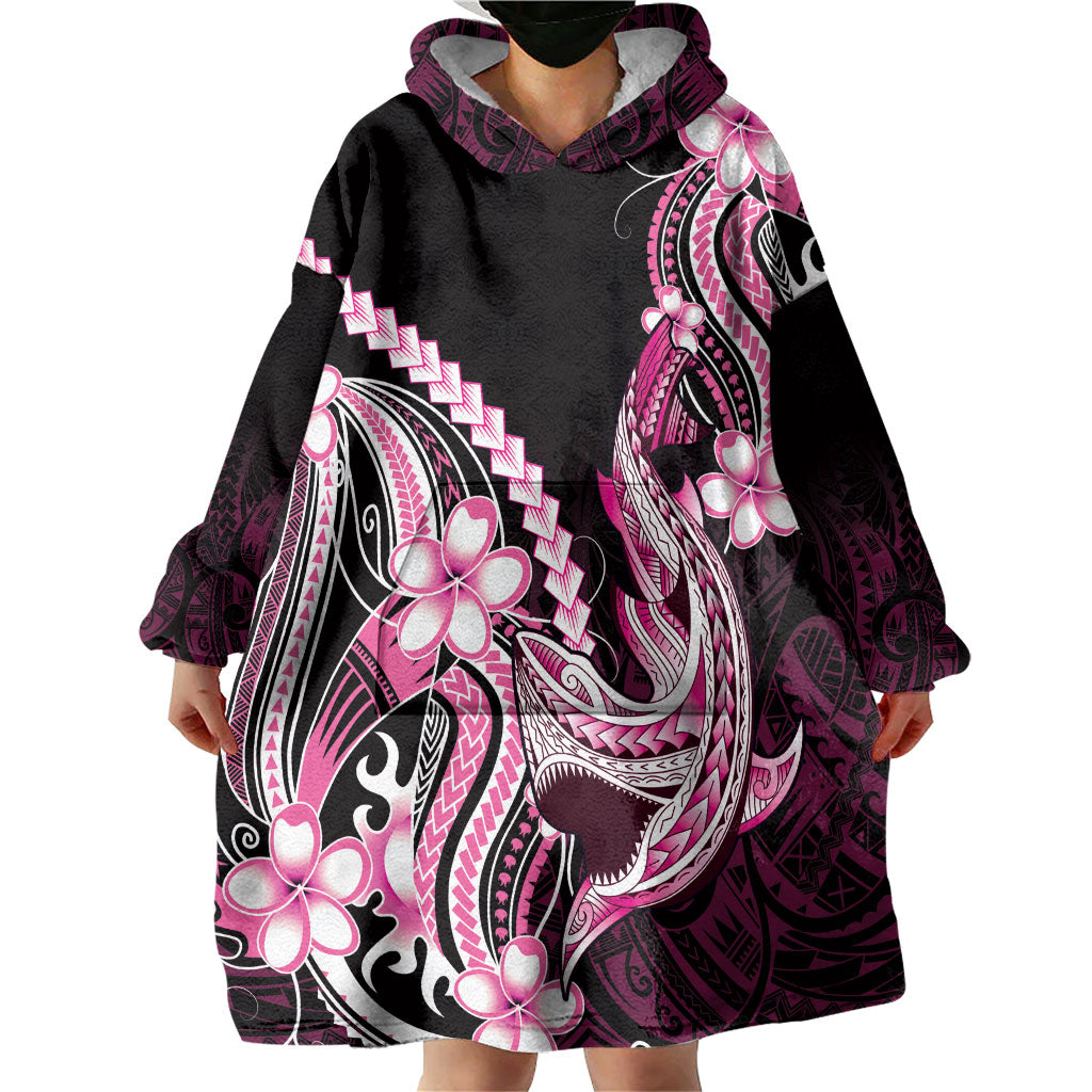 Pink Black Aloha Hawaii Wearable Blanket Hoodie Polynesian Shark Tattoo Plumeria LT14 - Polynesian Pride
